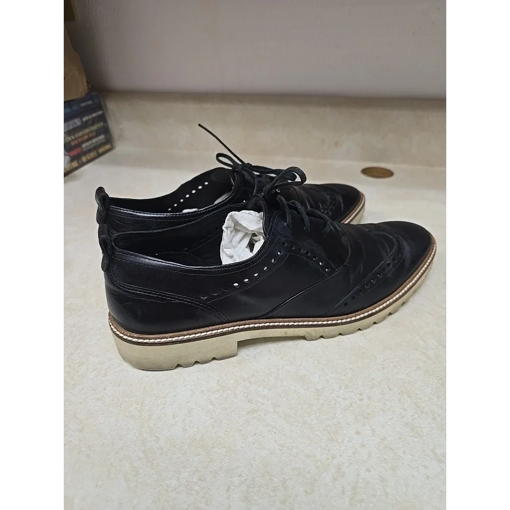ECCO Mens Wingtip Oxford Black Leather Brogue Platform Lug Sole Shoes EU 42 US 8